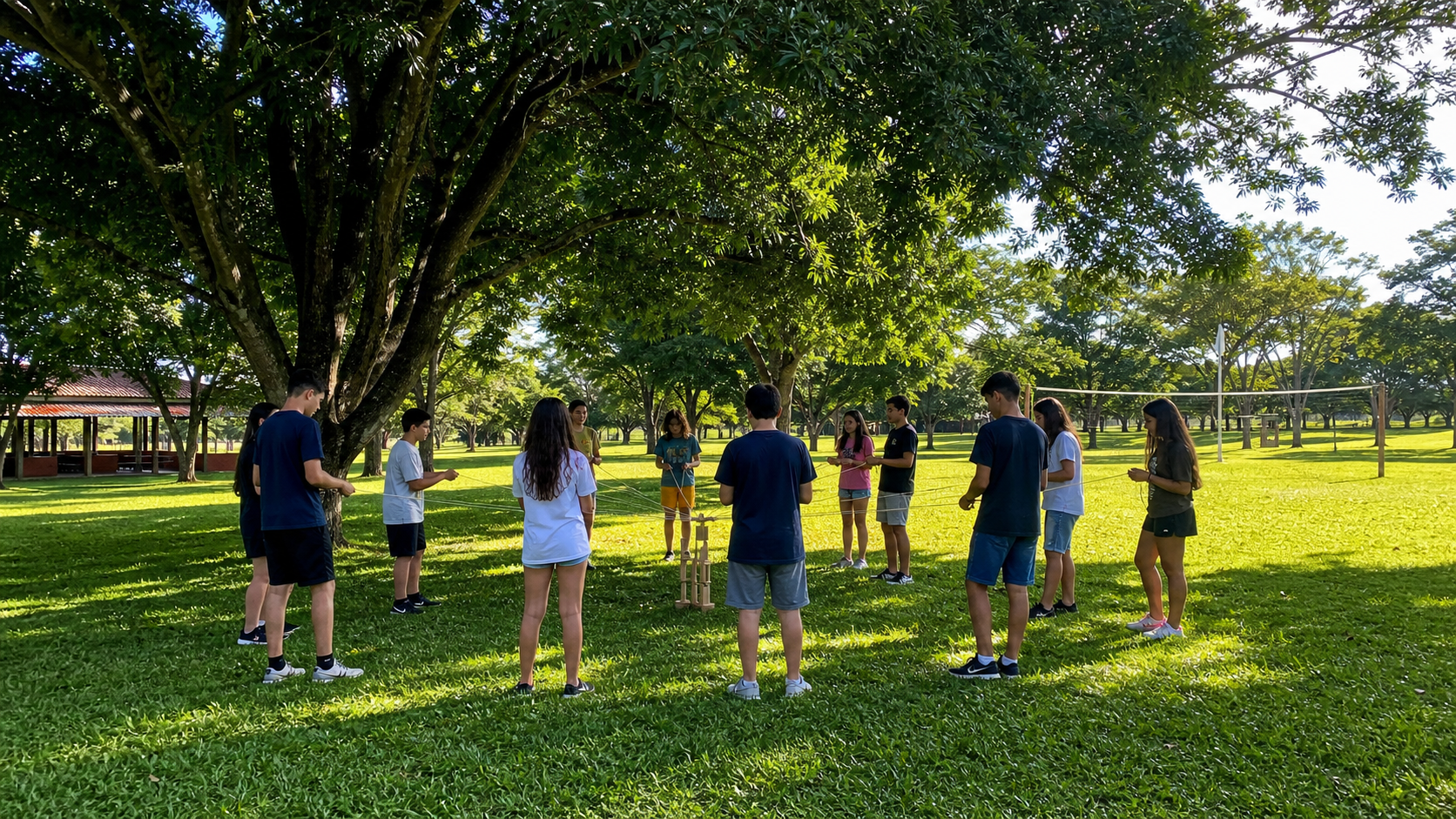 Jovens em atividade ao ar livre na Chácara Manaaim